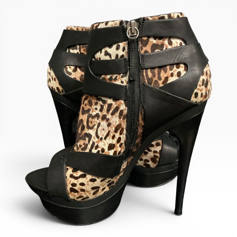 L.A.M.B. Calf Hair Gwen Stefani Leopard Leather Y2K Stiletto Heels Peep Toe 8 - Picture 3 of 8